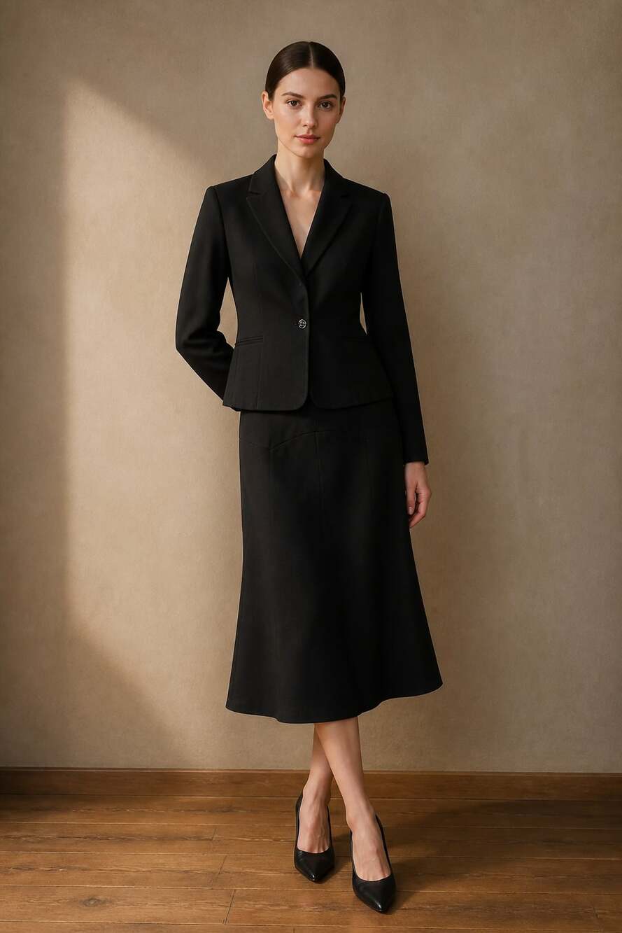Jones New York Essentials Black 2-Piece Skirt Suit Size 12 Blazer and Skirt